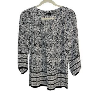 Ava Christine Black and Beige Peasant Blouse | Medium